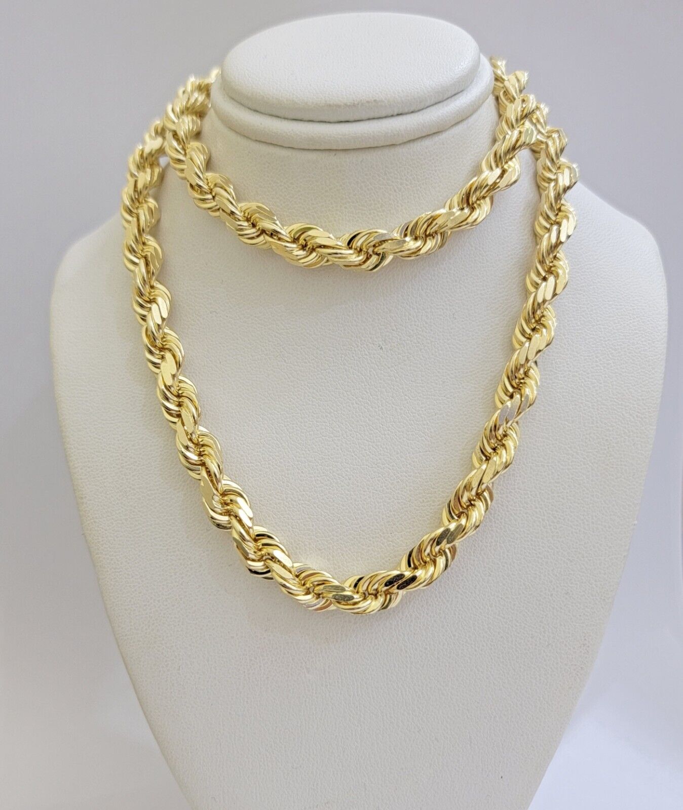 Real 14k Gold Rope Chain Necklace 8mm 22 Inch Diamond Cut SOLID 14kt Yellow Gold - GoldenlinQ